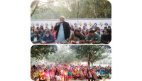ধাইনগর ইউনিয়নের ৭নং ওয়ার্ডে  চেয়ারম্যান প্রার্থী মতিউর রহমানের উঠান বৈঠক অনুষ্ঠিত 